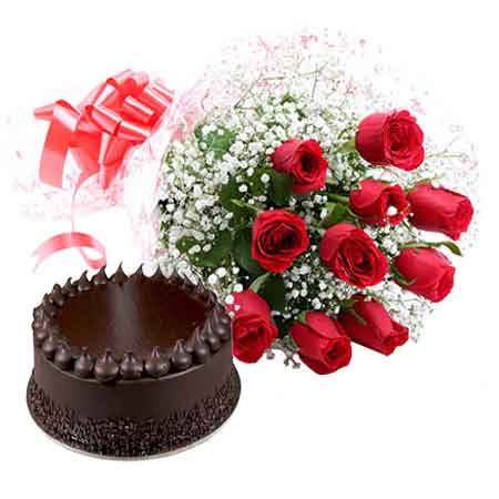Bouquet-of-10-red-rose-with-a-half-kg-chocolate-cake