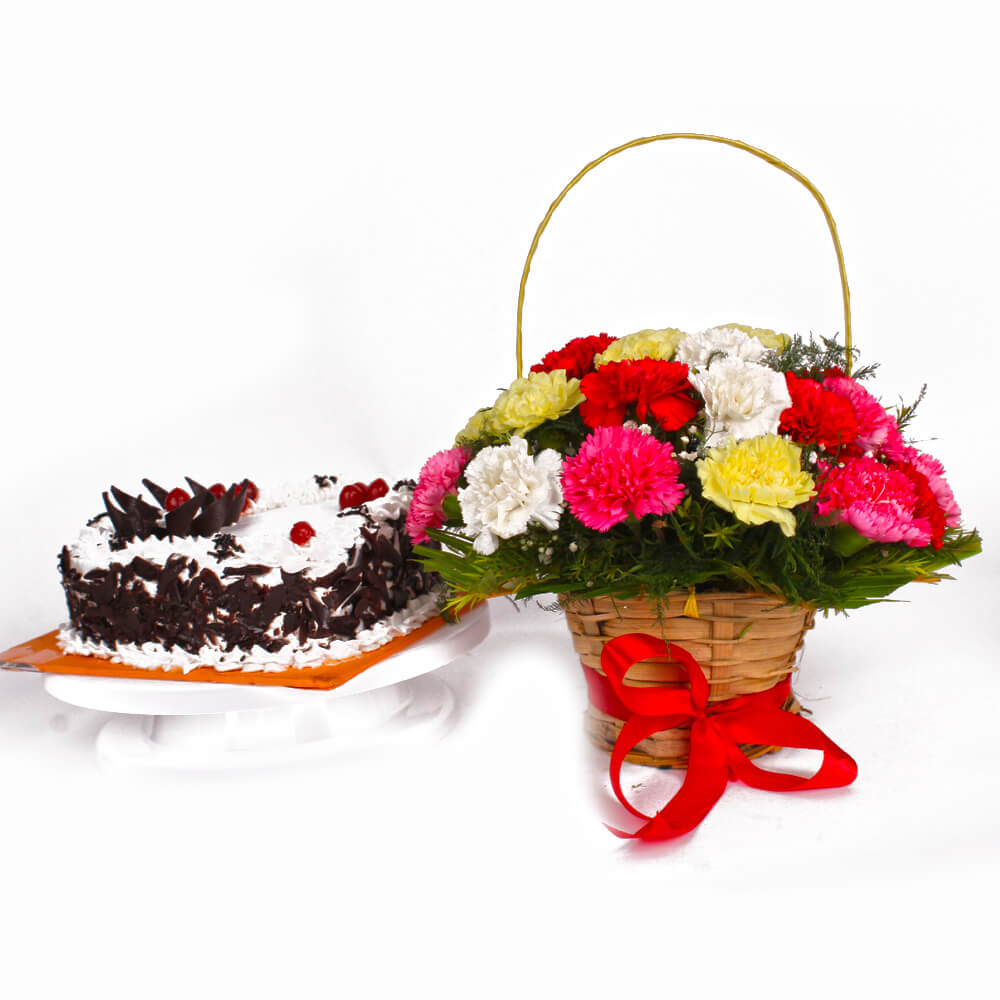 mixed-carnations-with-1-kg-black-fores-cake