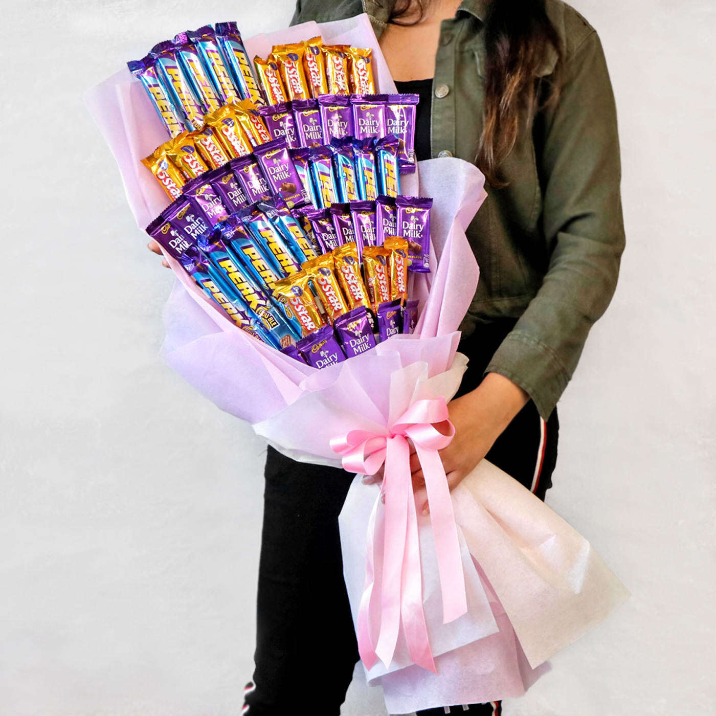 Perk & Five Star with Dairy Milk Chocolate Bouquet in Pink