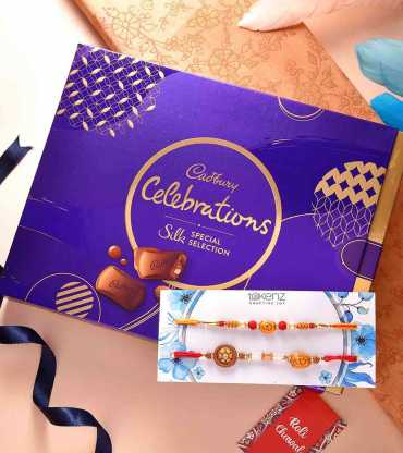 Om Set Of 2 Rakhis With Cadbury Celebration Box