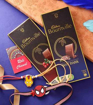 Superhero Set Of 2 Rakhis With Cadbury Chocolate