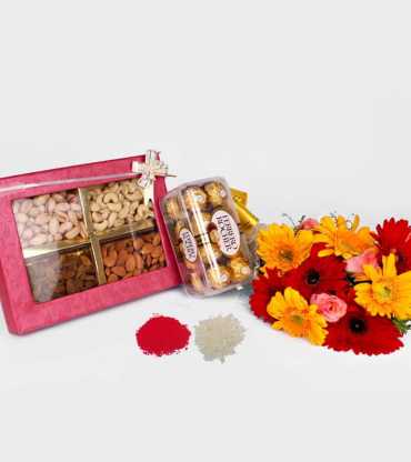 Dry Fruits, Flower and Tikka Combo