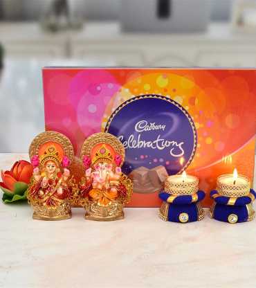 Cadburry Celebration with Mitti Laxmi Ganesh along 2 Purple Diya