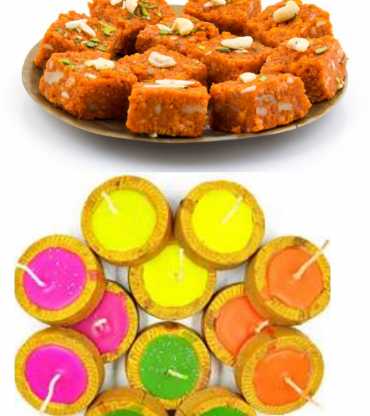 Akhrot Barfi with Decorated Clay Diya