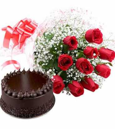 Bouquet-of-10-red-rose-with-a-half-kg-chocolate-cake