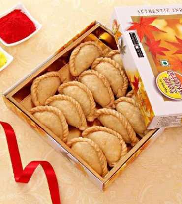 Sweet Delight - Khoya Ghujiya with gulal