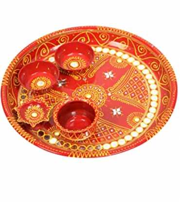 Decorated Hand Painted Puja Thali