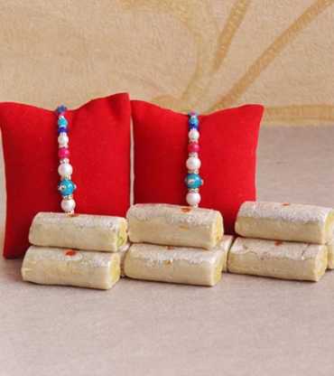 2 Pearl Rakhi with 1 Kg Kaju Roll