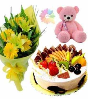  Fruit--CAKE-teddy-bear-and-bouquet.