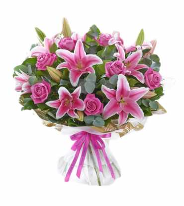 Lilly-Pink-Roses-Arrangement