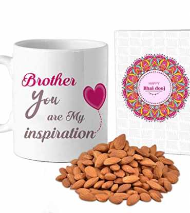 Personilsed Mug and Almonds with Bhai Dooj Card