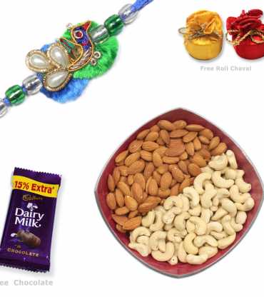 Pearl Peacock Rakhi With Dry Fruits