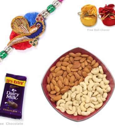 Peacock Rakhi With Dry Fruits