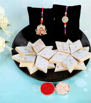 Lumba Rakhi With Kaju Barfi Hamper