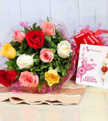 Rakhi With Mixed Roses Combo