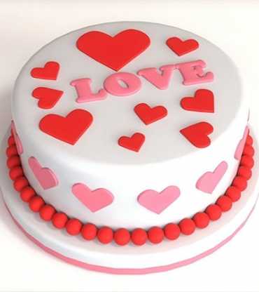 Round Shape Valentine Love Fondant Cake