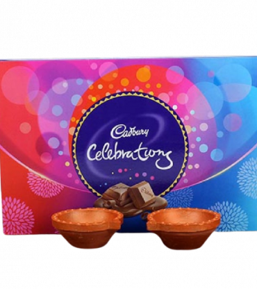Set of Clay Diya with Cadbury Celebration Pack