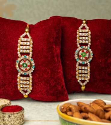 Set Of 2 Moti Diamond Rakhi For Brother