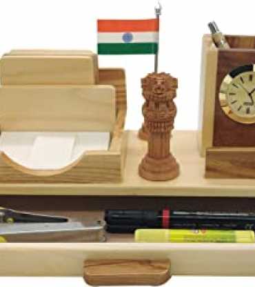 Wooden Pen Stand With Clock