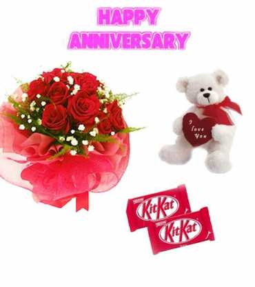 anniversary-roses-cake-teddy-red-roses-bouquet