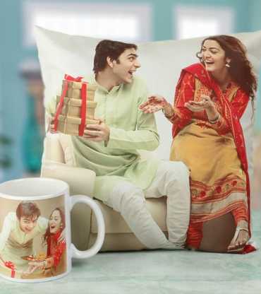 Customised Bhai Dooj Photo Cushion and Mug