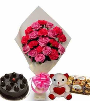 bunch-of-20-red_carnatins-with-pink-oses-with-teddy-and-cake