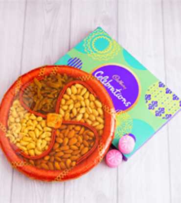 Dry Fruits and Cadbury Celebration combo with Diwali Candle