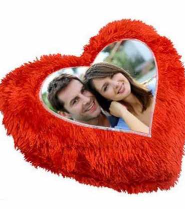 Heart Shape Red Fur Photo Cushion