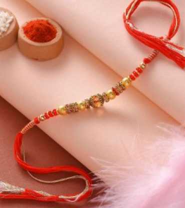 Golden Beads And Stones Rakhi