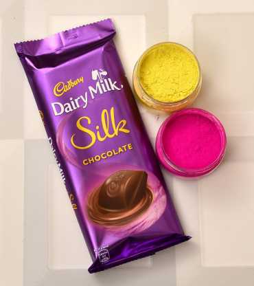Assorted Holi Gulal with Cadbury Dairy Milk Silk