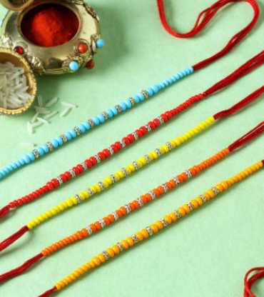 Ring Rakhis with Multicolour Beads (Set of 5)