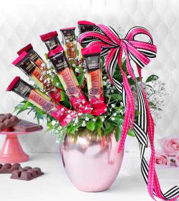 Gourmet Chocolates with Gypso in Rose Gold Vase