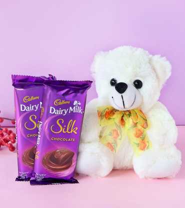 Teddy Bear with Cadbury Dairy Milk Silk Bars