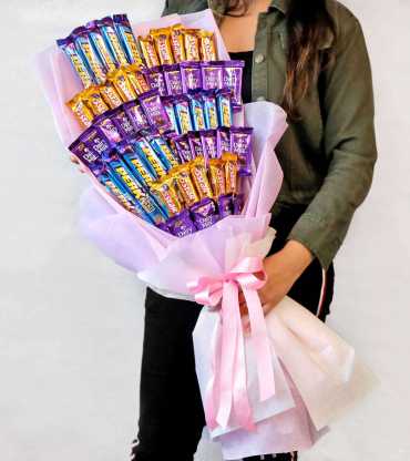 Perk & Five Star with Dairy Milk Chocolate Bouquet in Pink