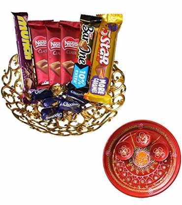 Holi Pooja thali with chocolates