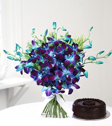 Beautiful-6-blue-orchid-with-half-kg-chocolate-cake