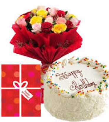 white-ores-cake-and-mix-rose-with-paper-packing,-greeting-card