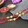 Golden and Red Beaded Designer Pearl Rakhis